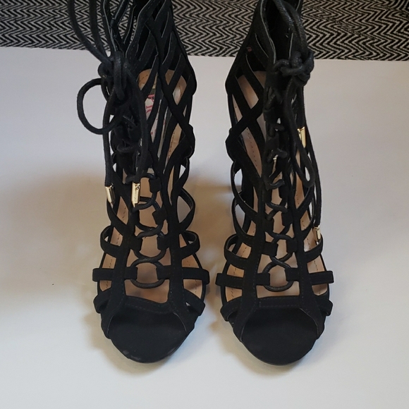 Black Lace-up Heels - Picture 1 of 5